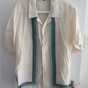 Kith Cream and Teal Striped Shirt
